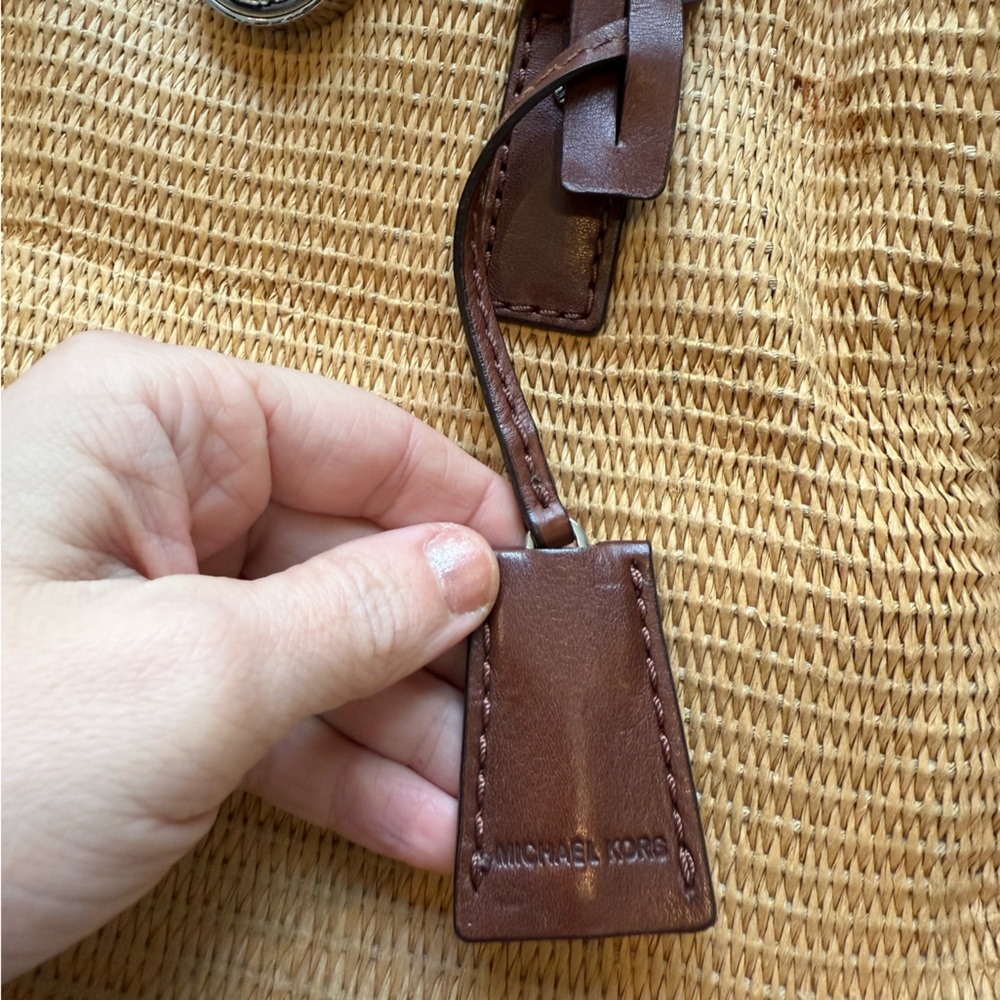 Authentic Michael Kors hamilton tote in raffia/straw and chocolate brown leather - Picture 2 of 5